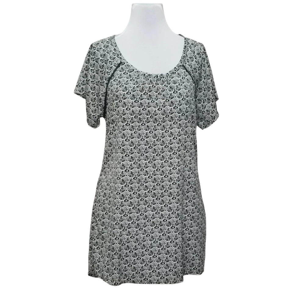 Roxy M Black White Filigree Floral Hi Lo Tunic Dress Surf Beach Casual Tunic